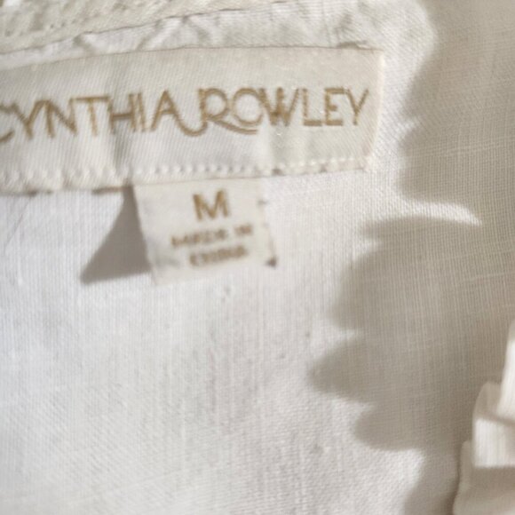 Cynthia Rowley Women's Size M White Linen 3/4 Sleeve Ruffle V-Neck Pockets Top - Picture 14 of 15